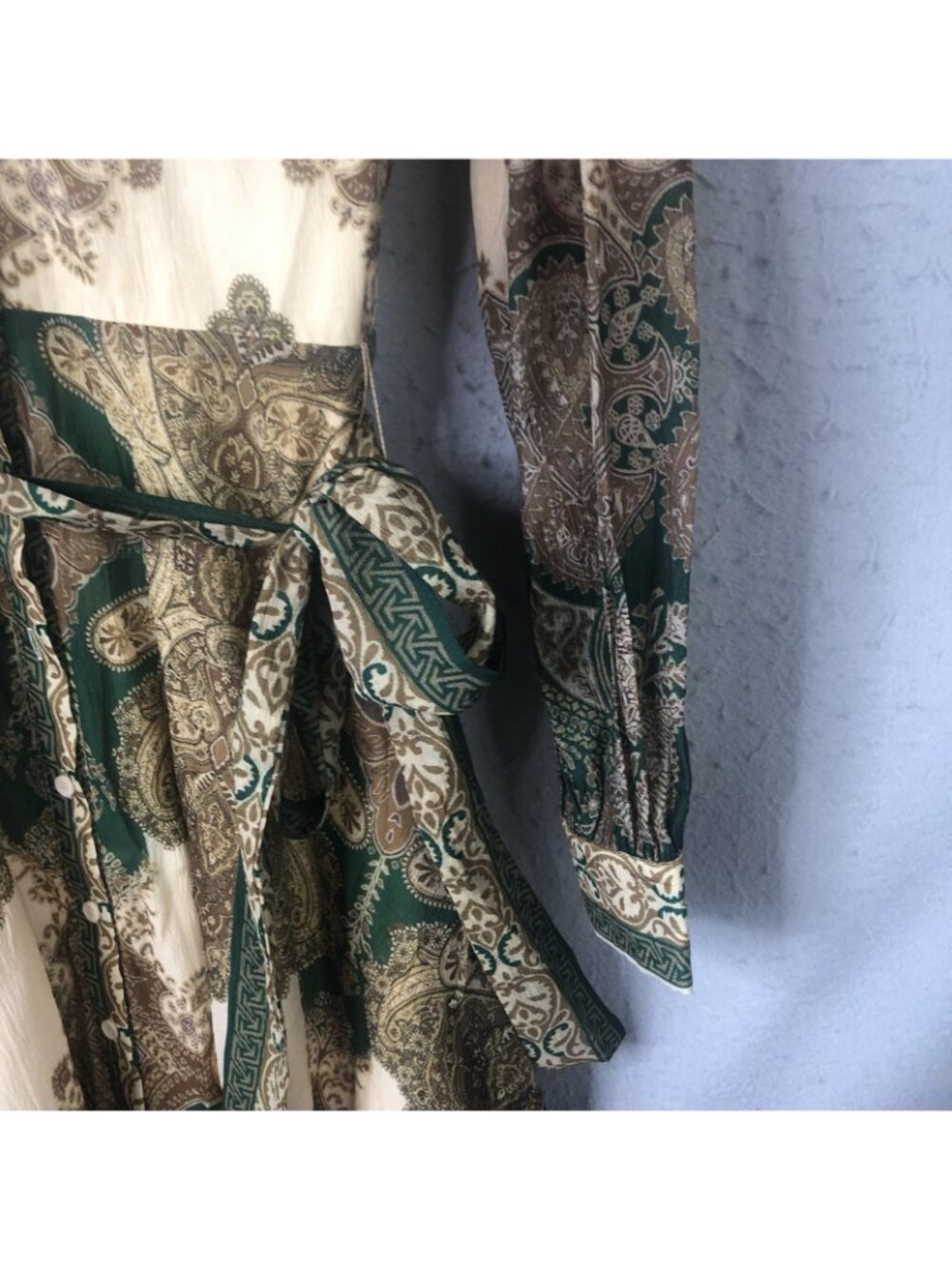 VICI Dress Womens S Green Paisley Shirt Belted Fit Flare Midi Boho Statement - Picture 16 of 16